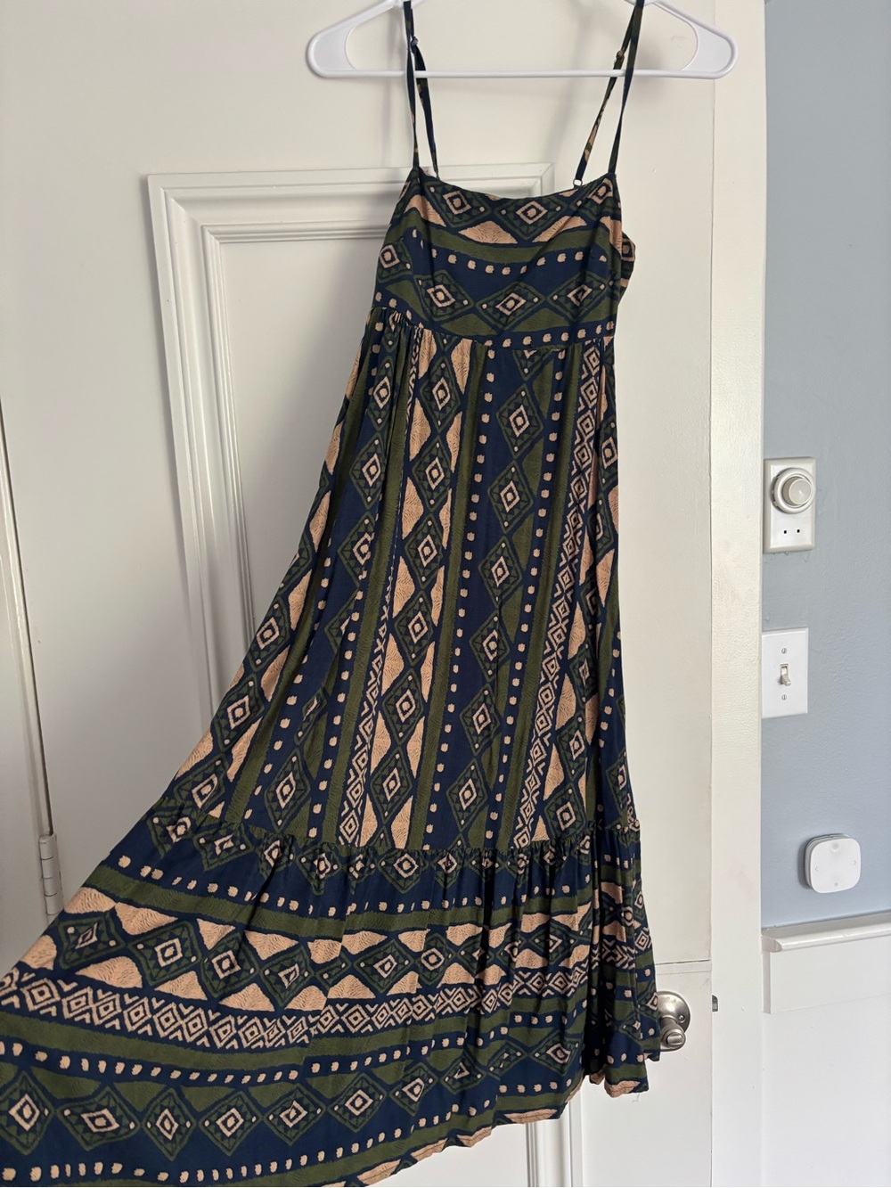 FARM Rio Olive and Navy Printed Midi Dress